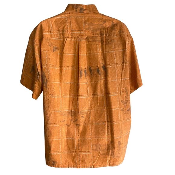 Columbia River Lodge Shirt Mens XL Orange Fishing Print Button Up Short Sleeve - Picture 4 of 8